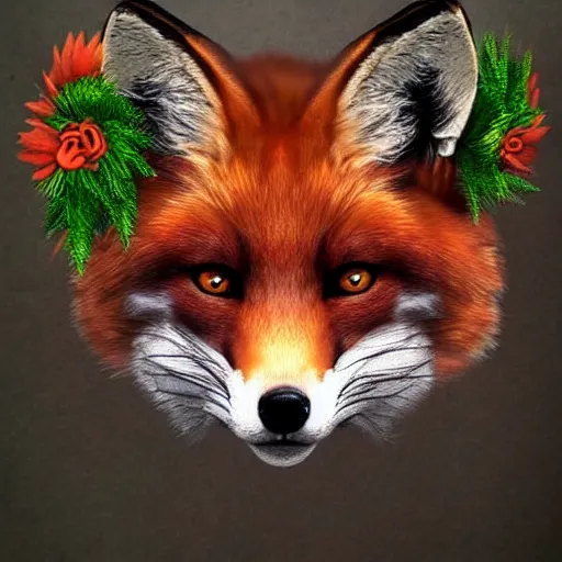 Image similar to fox wearing a wreath, fantasy art, trending on artstation