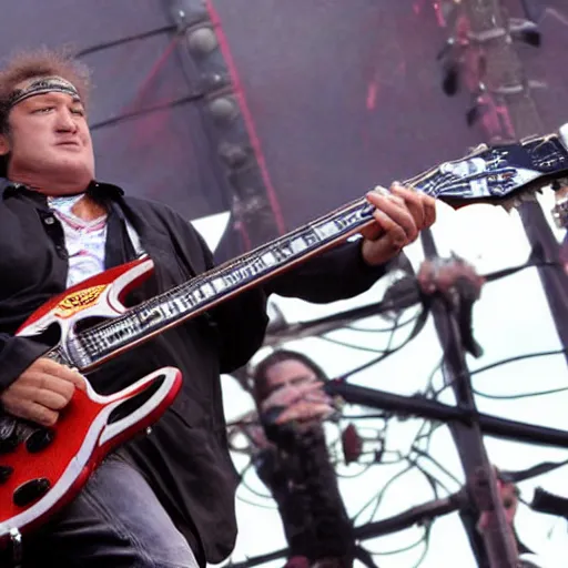 Image similar to jim belushi playing a jackson kelly guitar in a metal band at rock am ring, 2 0 0 9, concert photography