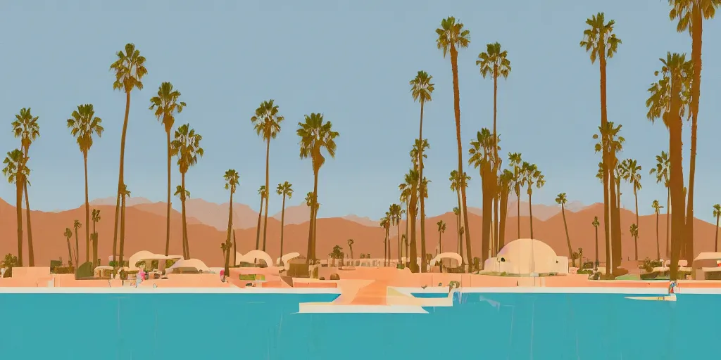 Image similar to a beautiful illustration Palm Springs by James Gilleard, geometric lines, 8k, 4k