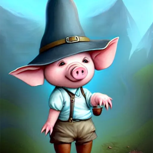 Image similar to cute little anthropomorphic funny female pig wearing shorts, a hat, boots and a pale blue shirt!! tiny!! fully clothed!!! small, short, cute and adorable, character art portrait, matte fantasy painting, deviantart artstation, by jason felix by steve argyle by tyler jacobson by peter mohrbacher, cinema