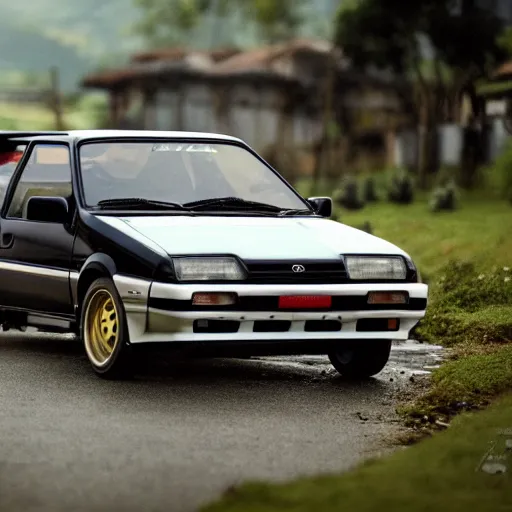 Prompt: A Toyota Panda Trueno AE86 in Armenia Quindio , Artwork by Makoto Shinkai, wallpaper, 4k, high quality, official media