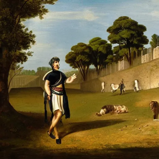 Prompt: caesar walking in ancient rome in a grassy field