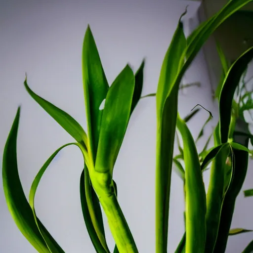 Prompt: Snake plant taking over an entire apartment block, low angle shot, ambient lighting, high detail