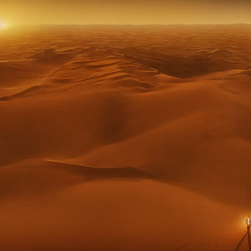 Image similar to desert, golden hour lighting, 4 k, intricate, smooth, cinematic film still from the movie directed by denis villeneuve with art direction by wayne barlowe and salvador dali, wide lens, f 3 2
