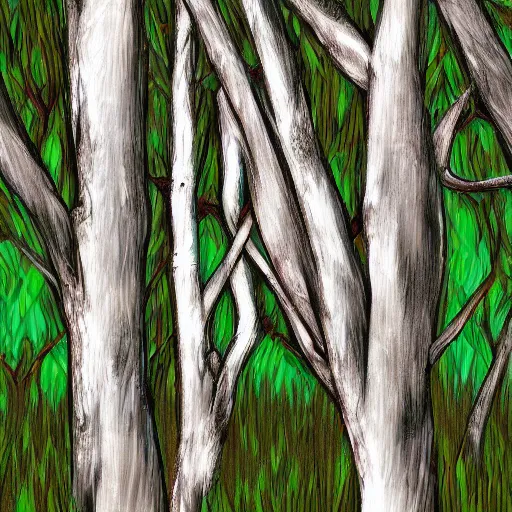 Prompt: bongos and birches, digital art