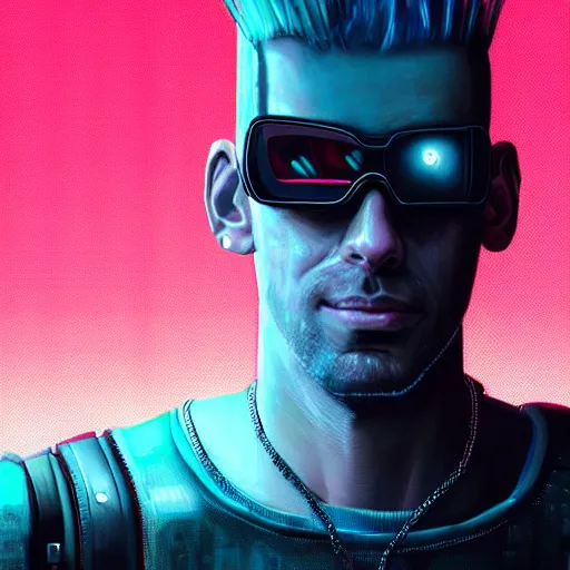Prompt: portrait of Bartman, with a mohawk, as a character in Cyberpunk 2077, looking at camera, intricate, dystopian, sci-fi, extremely detailed, digital painting, artstation, concept art