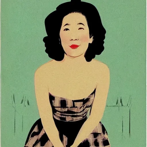 Image similar to “Sandra Oh portrait, color vintage magazine illustration 1950”