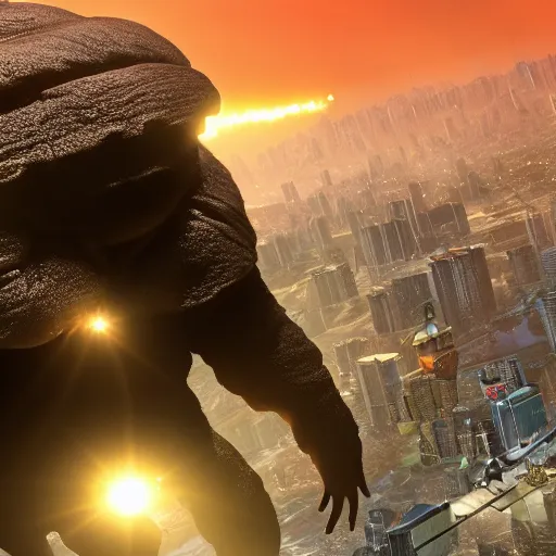 Image similar to a giant tardigrade attacking tokyo, by ansel adams, highly detailed, artstation, unreal engine, 4 k