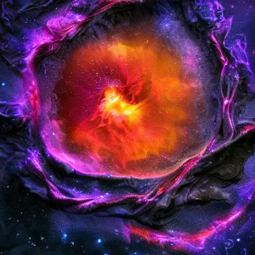 Prompt: fantasy art based on award - winning macro of a beautiful black rose made of molten magma and nebulae on black background by harold davis, highly detailed, mysterious inner glow, trending on deviantart, artstation and flickr, nasa space photography, national geographic