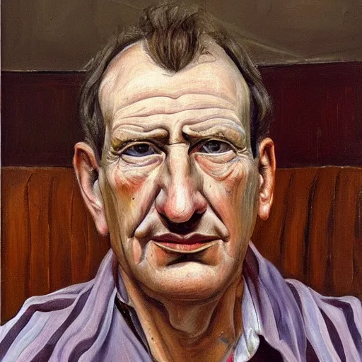 Prompt: high quality high detail painting by lucian freud, hd, portrait of coffeeshop owner