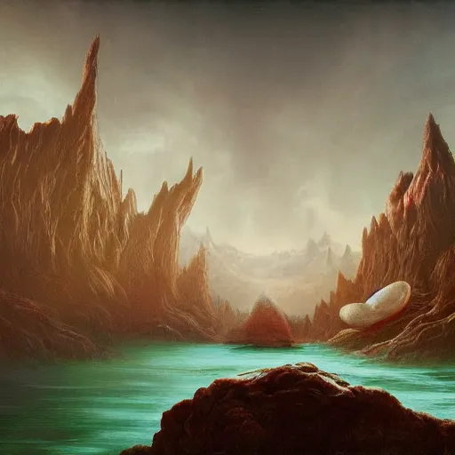 Prompt: slime monster in the lake, matte painting, detailed, elden ring, oil on canvas