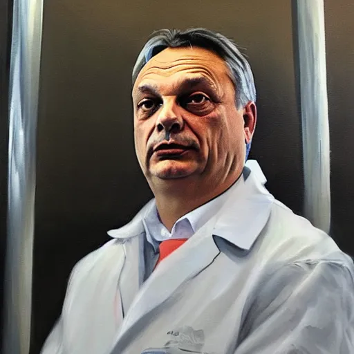 Image similar to viktor orban in his biolab, oil painting