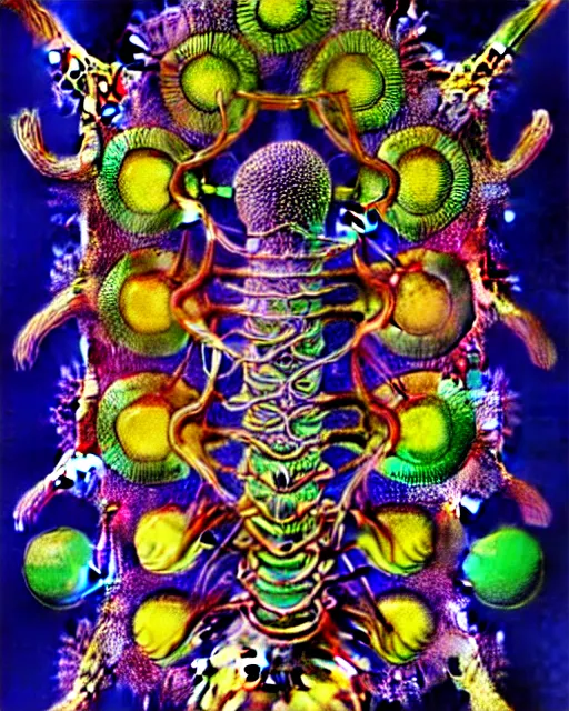 Prompt: poster of coronavirus, close up details, intrinsic, drawn by Ernst Haeckel, psychedelic colorful, beeple rendering, written by HP Lovecraft