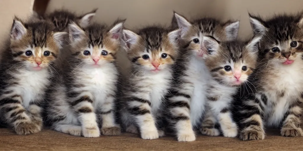 Image similar to a bunch of cute kittens, clear skies