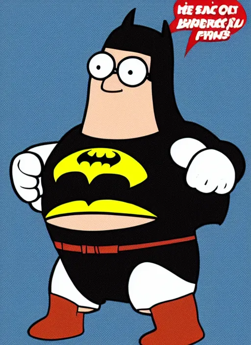 Prompt: peter griffin, wears batman costume, cartoon edition,