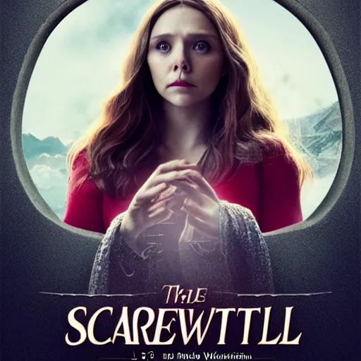 Prompt: movie poster'the scarlet witch'starring elizabeth olsen, 4 k quality, pinterest movie cover, trending on unsplash