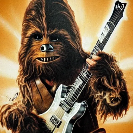 Image similar to wookie dave grohl, flying millenium falcon, hans solo playing drums in background, hyperrealism