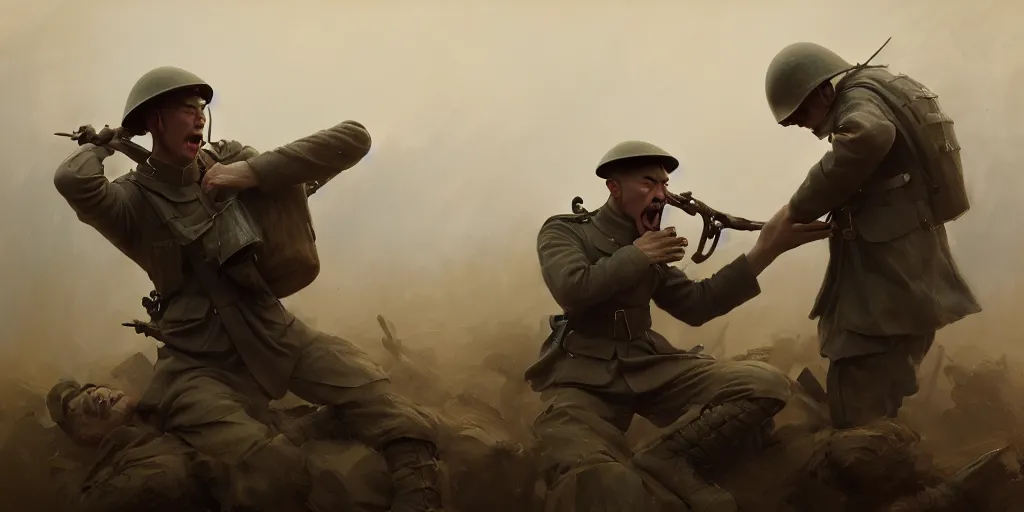 Image similar to male soldier from world war 1 holding his friends death body and crying on over it, extremely detailed digital painting, in the style of fenghua zhong and ruan jia and jeremy lipking and peter mohrbacher, mystical colors, rim light, beautiful lighting, 8 k, stunning scene, raytracing, octane, trending on artstation