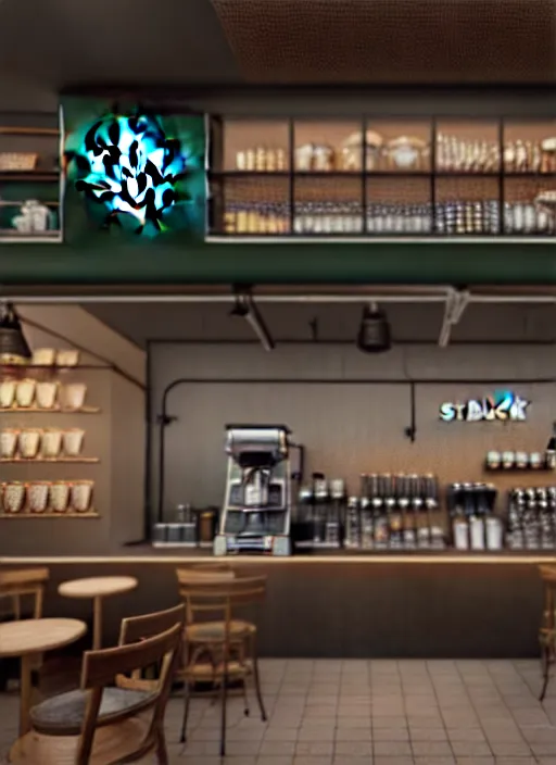 Image similar to hyperrealism, detailed textures, photorealistic 3 d render, a starbucks cafe interior from the view of the barista, ultra realistic, ultra high pixel detail, cinematic, intricate, cinematic light, concept art, illustration, art station, unreal engine 8 k