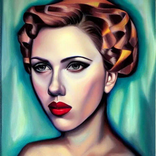 Image similar to painting of Scarlett Johansson in the style of Tamara de Lempicka