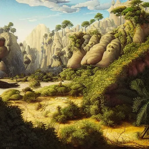 Image similar to painting of a lush natural scene on an alien planet by gerardo dottori. extremely detailed. futurism. beautiful landscape. weird vegetation. cliffs and water.