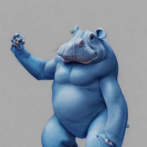 Image similar to a award winning commission portrait of a fit anthro hippo wearing a blue tracksuit,digital art,art by greg rutkowski,character design by charles bowater,detailed face,hyperdetailed,photorealistic,artstation,deviantart,4k,western comic art,sharp,high definition