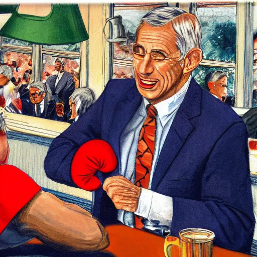 Image similar to fred rodgers punching dr. fauci, photorealistic, high detail,