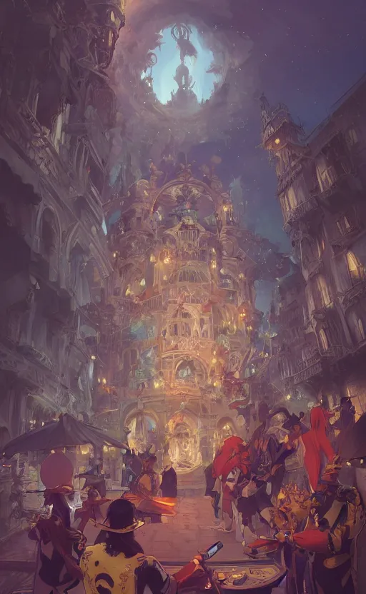 Prompt: the enchanted venice carnival dream, behance hd artstation by jesper ejsing, by rhads, makoto shinkai and lois van baarle, ilya kuvshinov, ossdraws, that looks like it is from borderlands and by feng zhu and loish and laurie greasley, victo ngai, andreas rocha