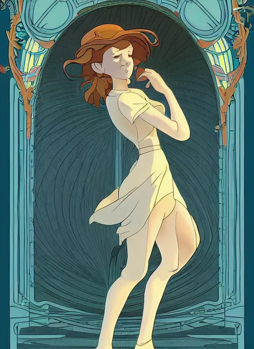 Prompt: well - lit art nouveau portrait of a 1 3 - year old girl dancing in the rain, natural lighting, path traced, highly detailed, high quality, cartoon, digital painting, by don bluth and ross tran and studio ghibli