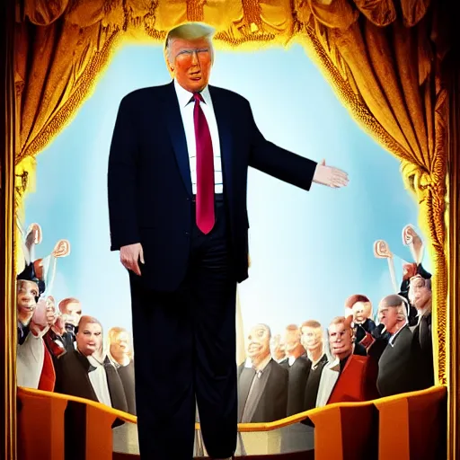 Prompt: hyper - realistic photo of donald trump standing in a line looking towards a bright communist future, volume shadows, 8 k, octane perfectly detailed rendering, extremely hyper detailed, intricate, epic composition, unusual lighting, masterpiece, trending artstation, very highly detailed, stunning, hdr, smooth, sharp focus, high resolution, award winning photo, dslr, 5 0 mm