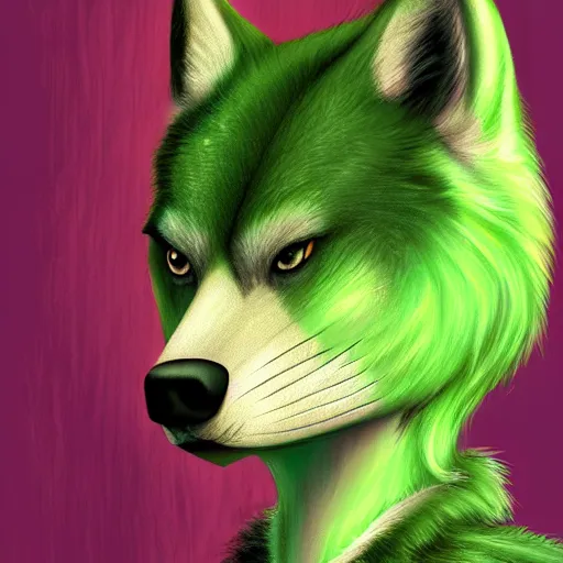 Prompt: Beautiful portrait digital painting of an anthro anthropomorphic pastel-green wolf, Punk outfit.