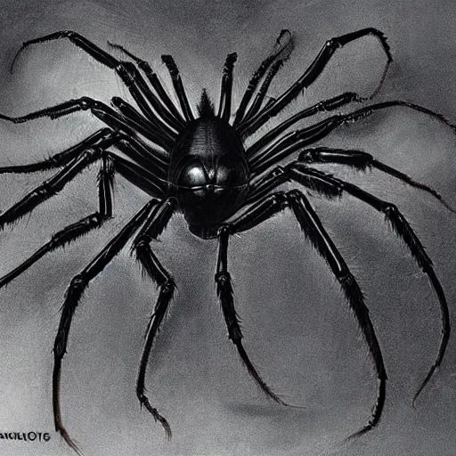 Prompt: a creature from a major horror hollywood movie, giant black widow spider, a picture taken by Michael Komarck and giger