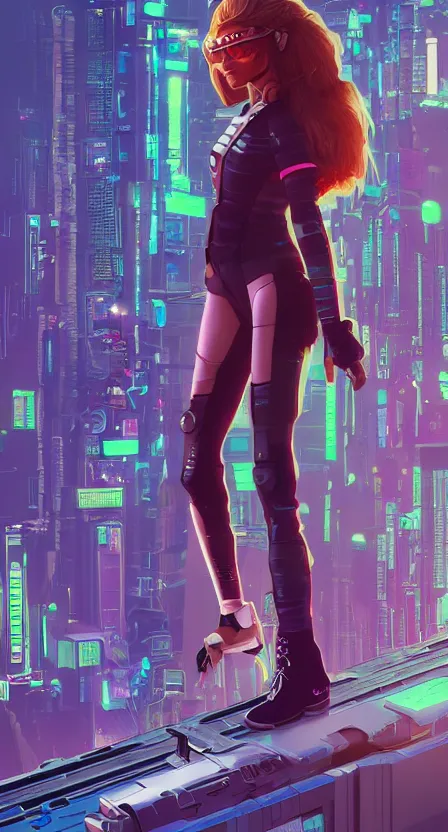 Image similar to zendaya as a cyberpunk hero standing on the rooftop of cybertown, art poster, full body, t - pose, character design, ambient lighting, 4 k, lois van baarle, ilya kuvshinov, rossdraws, alphonse mucha, jung gi kim, dylan kowalsk, artstation