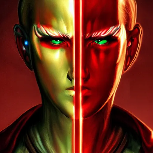 Image similar to Bright, bloodred-colorful, realistic Cyber-roman rpg single individual headshot dramatic backlighting, kodachrome, high contrast, highly detailed, sharp focus, digital painting, concept art, illustration, trending on artstation, comic book by Alex Ross cover art