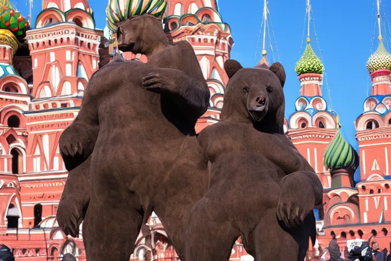 Image similar to a gigantic statue of bear holding vodka in the middle of the red square, excited russians, symmetry, awesome exposition, very detailed, highly accurate, 8 k