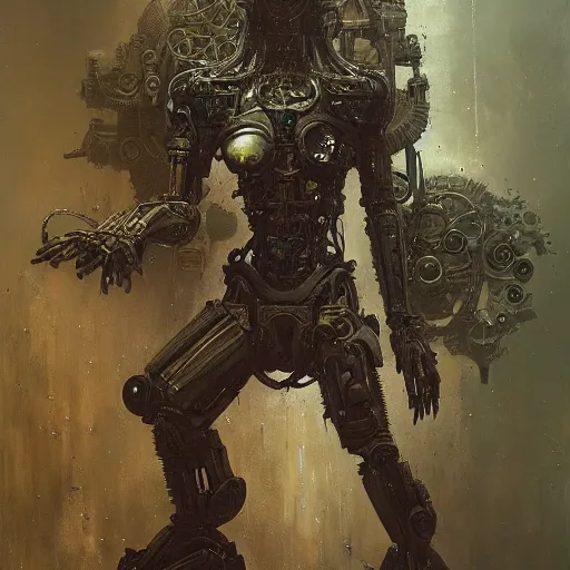 Image similar to biomechanical cyborg, cyberpunk noir by gustave dore and gustave moreau and beksinski and giger and craig mullins and jeremy mann