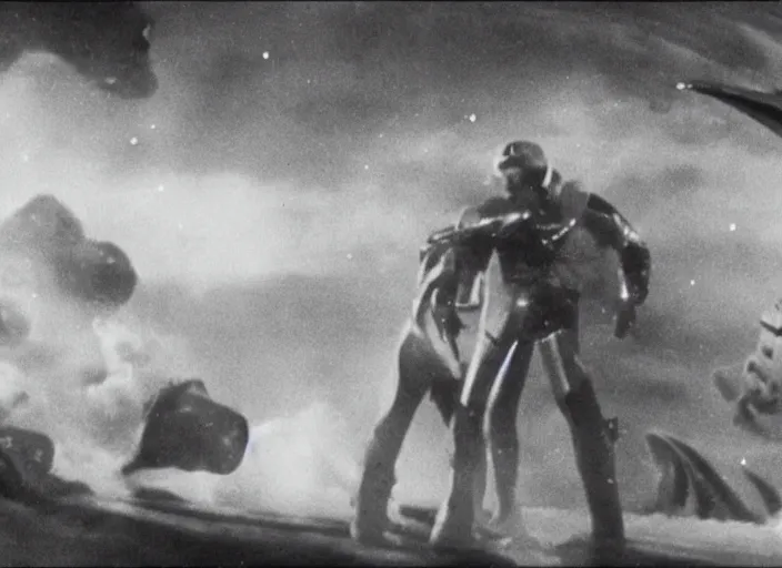Prompt: scene from a 1930 space opera film