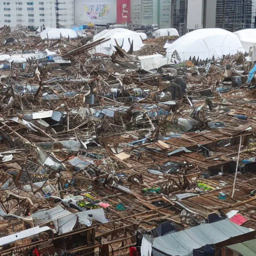 Image similar to Comiket was hit by a super typhoon, realistic, detailed, dramatic