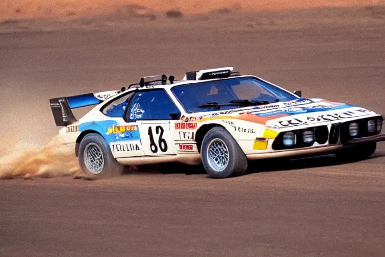 Prompt: 1 9 7 8 bmw m 1, dakar rally footage, speed, bladerunner