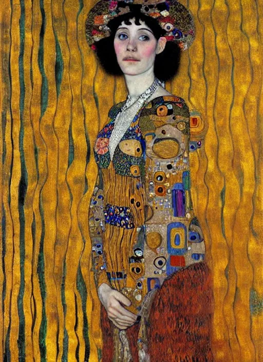 Prompt: portrait of young woman in renaissance dress and renaissance headdress, art by gustav klimt