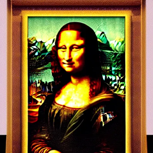 Prompt: Mona Lisa question if she is real or if she is a painting, Mona Lisa painting,