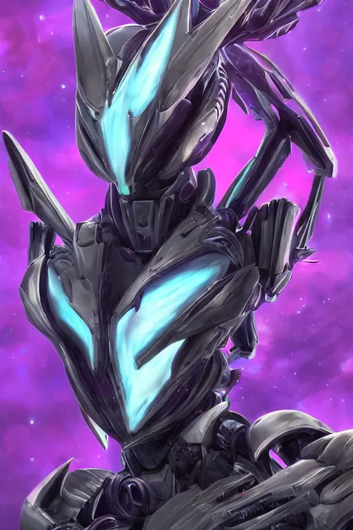 Image similar to bust shot, hyperdetailed realistic elegant beautiful stunning giant robot mecha hot female goddess dragon, sharp spines, sharp metal ears, smooth purple eyes, smooth fuschia skin, smooth silver armor, nebula size, space, epic proportions, epic scale, warframe fanart, macro giantess, furry art, dragon art, goddess art, giantess art, furaffinity, octane