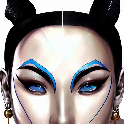 Image similar to masterpiece closeup portrait of Kitana from Mortal Kombat, trending on Artstation, comic art, symmetrical artwork, high detail