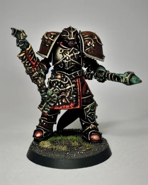 Image similar to a heavily armoured warhammer chaos warrior