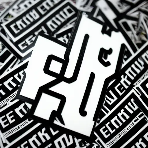 Image similar to black on white graphic design stickers in style of david rudnick, eric hu, y 2 k,