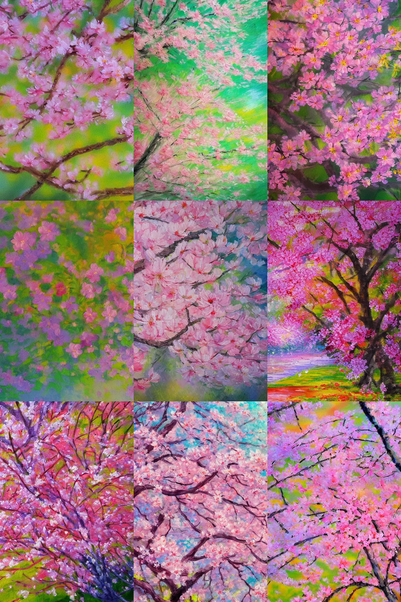 Prompt: Hanami flowers in impressionism style, close up painting