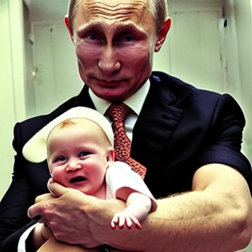 Image similar to vladimir putin holding bomb as a baby