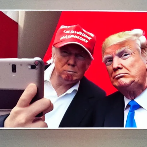 Prompt: Donald Trump selfie in a red square