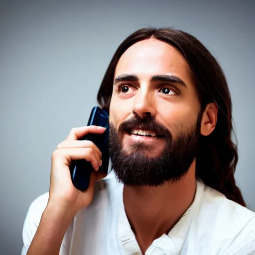 Prompt: jesus christ talking on the phone