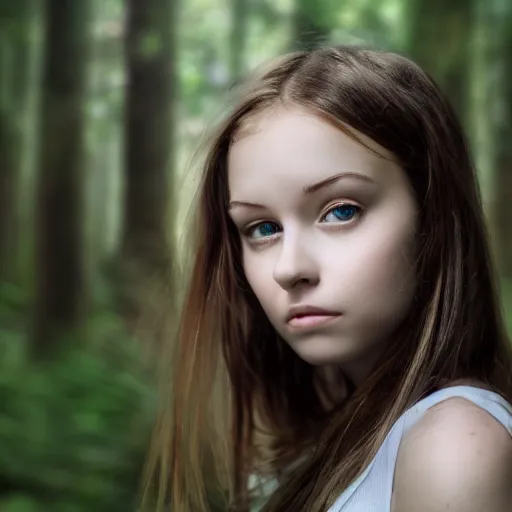 Image similar to detailed cute girl in a forest, detailed face, sharp focus, sharp, hd